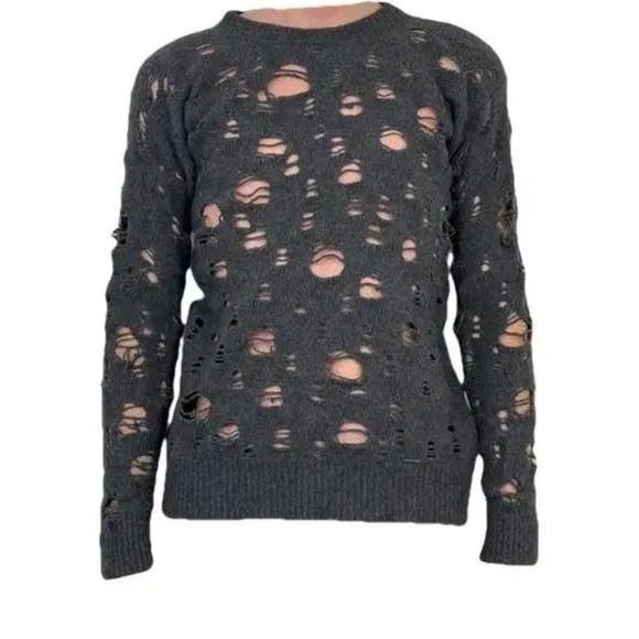 Diesel Grey Ripped Distressed Sweater | - Picture 7 of 8